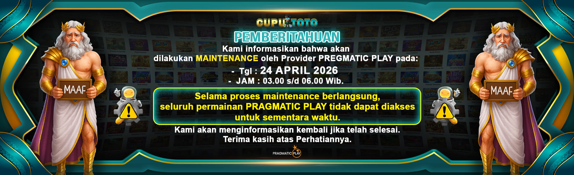 MAINTENANCE PRAGMATIC PLAY / TANGGAL 24 APRIL 2026